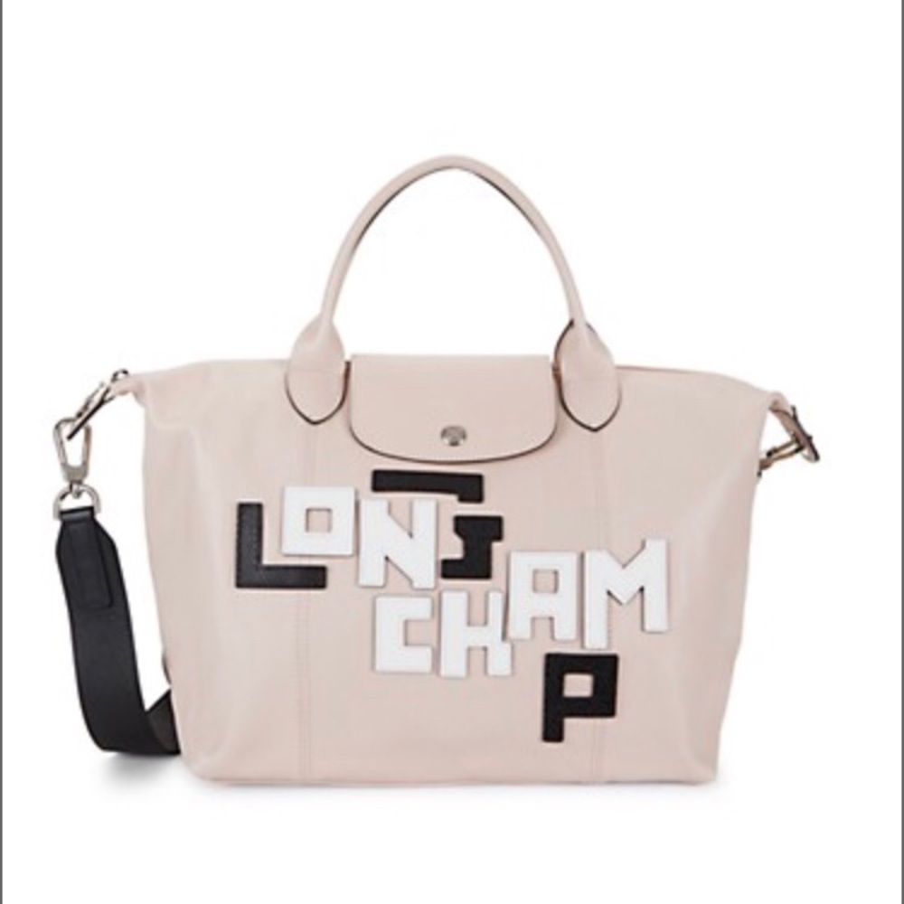 Longchamp Large Pliage Cuir Logo Leather Tote Bag